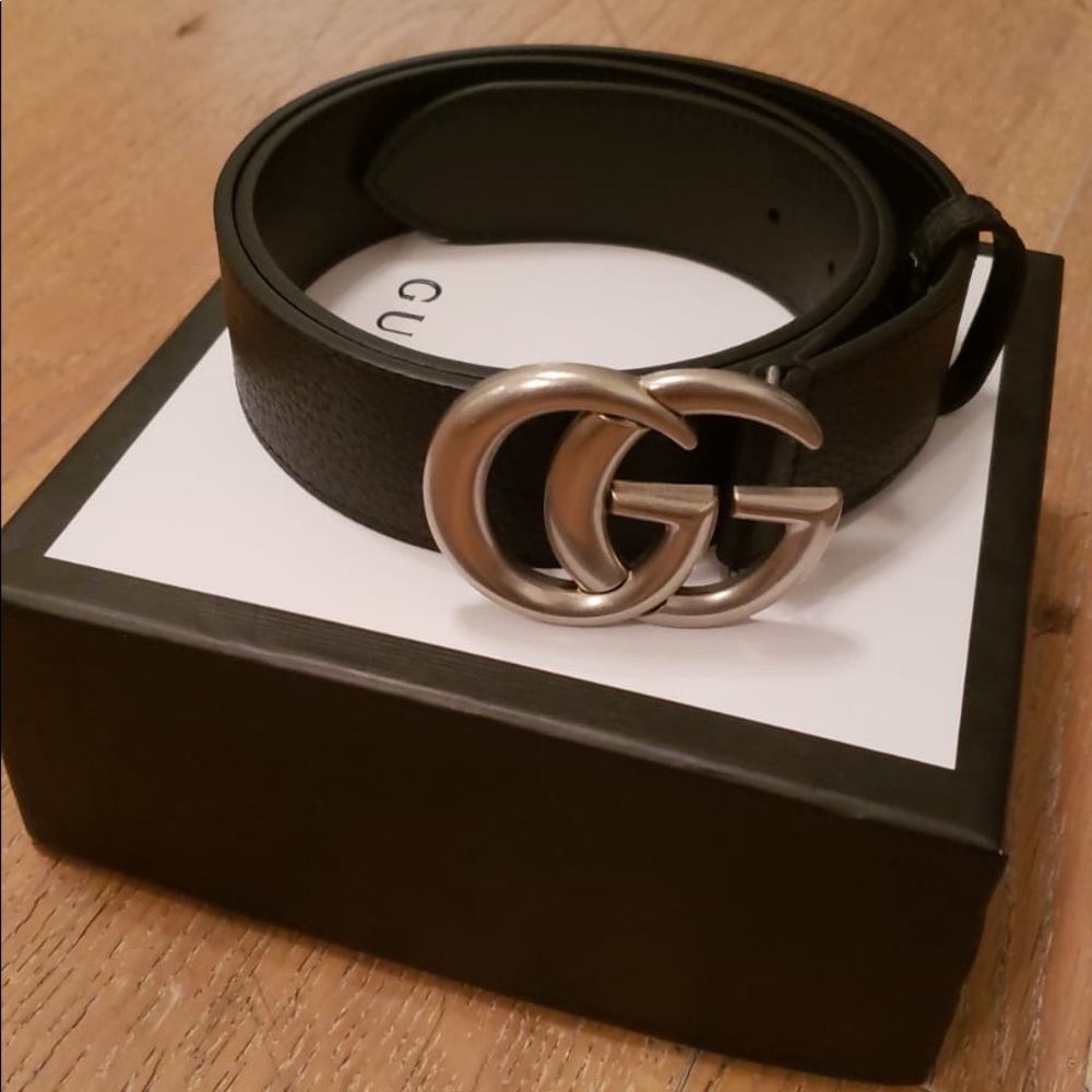 New Gucci black leather GG logo buckle Belt 90-36